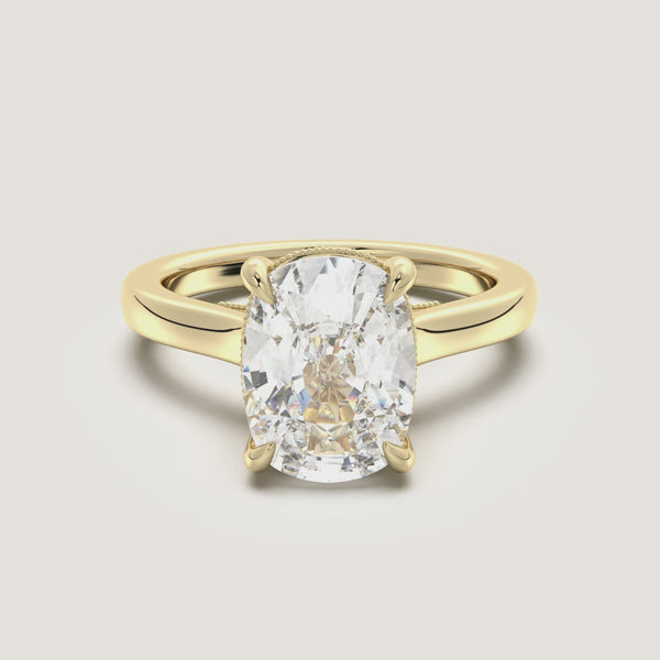 Cushion Cut Heirloom Cathedral Engagement Ring | 18k Yellow Gold