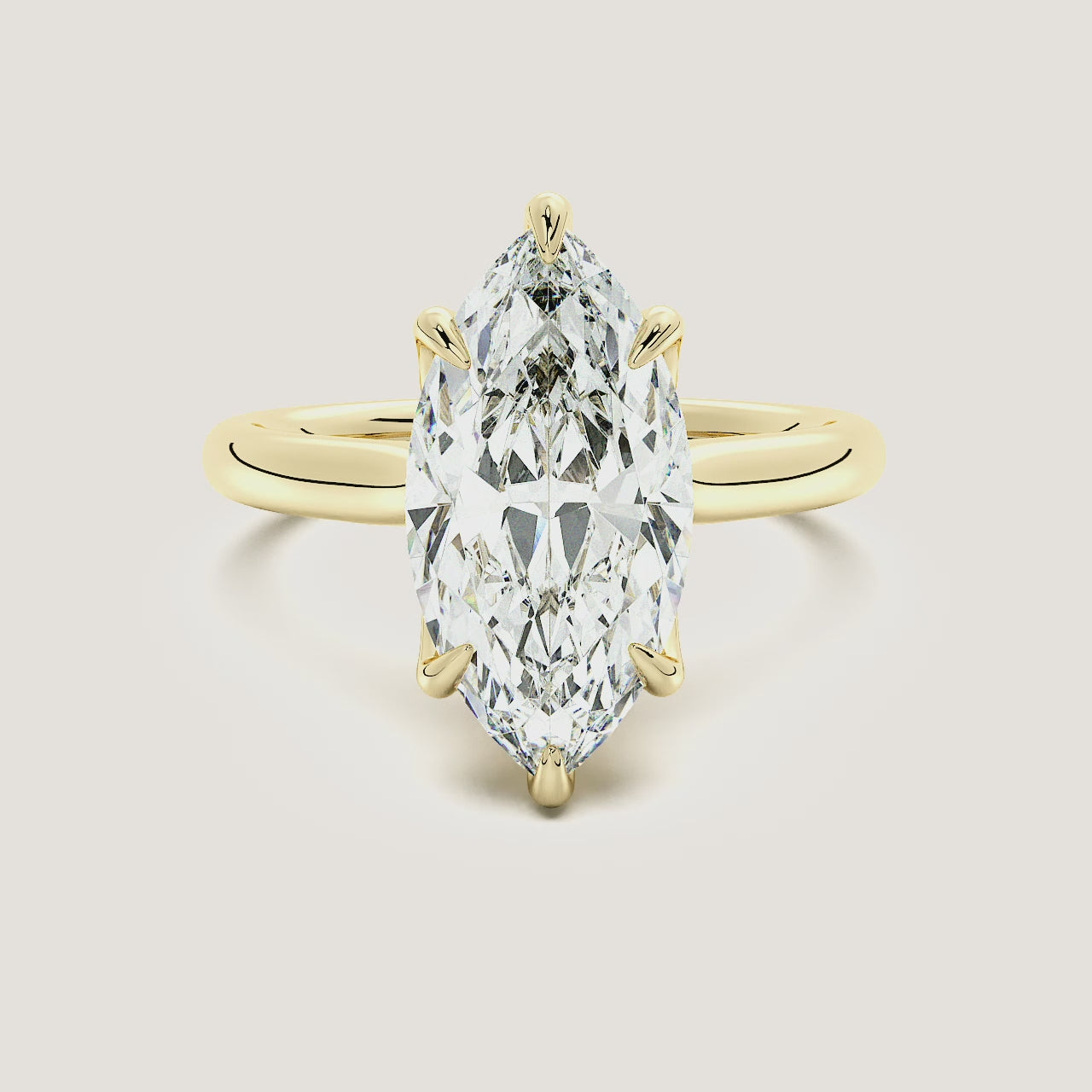 Marquise Tulip Style Hidden Halo Engagement Ring | 14k Yellow Gold