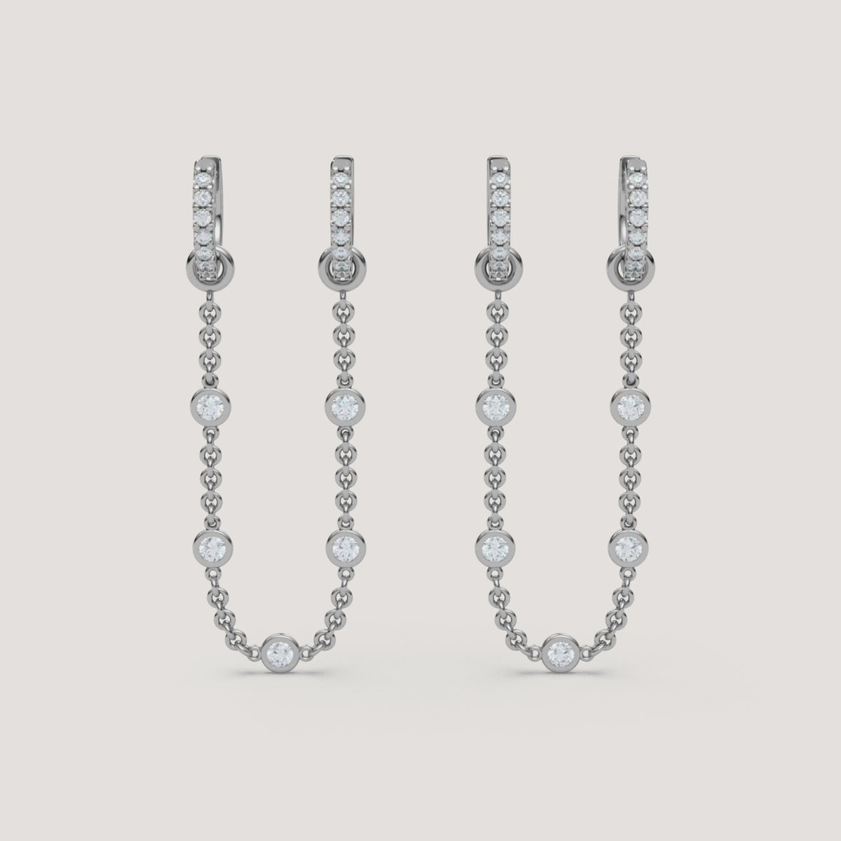 Petite Diamond Huggie Chain Hoop Earrings — 0.58 CTW in 14k White Gold (360° video)