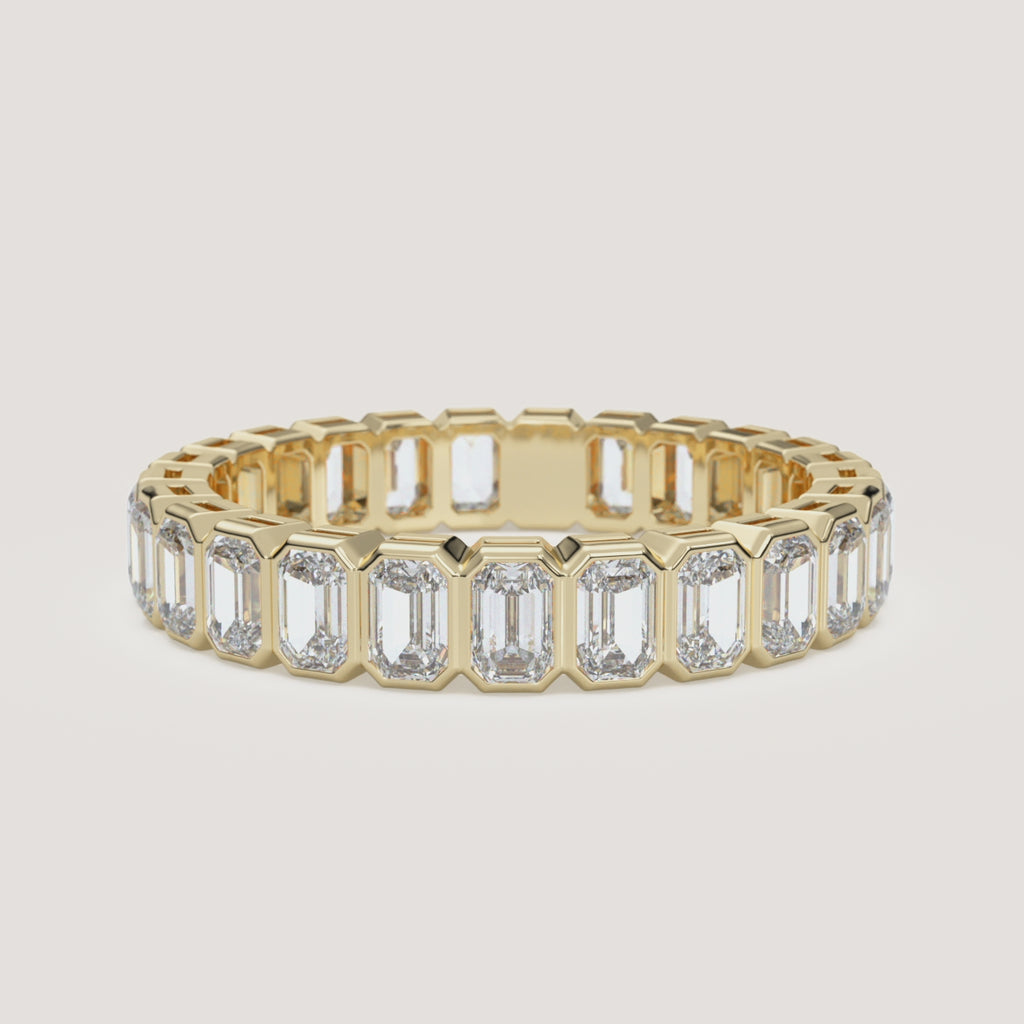 Emerald-Cut Bezel Eternity Band — 2 CTW in 14k Yellow Gold (360° video)