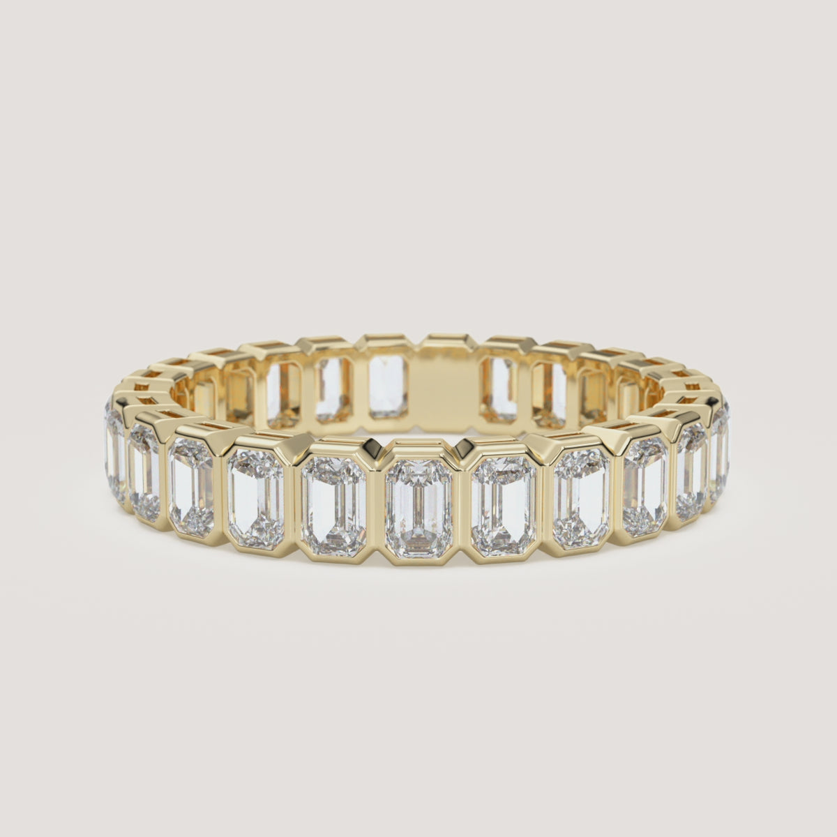 Emerald-Cut Bezel Eternity Band — 2 CTW in 14k Yellow Gold (360° video)