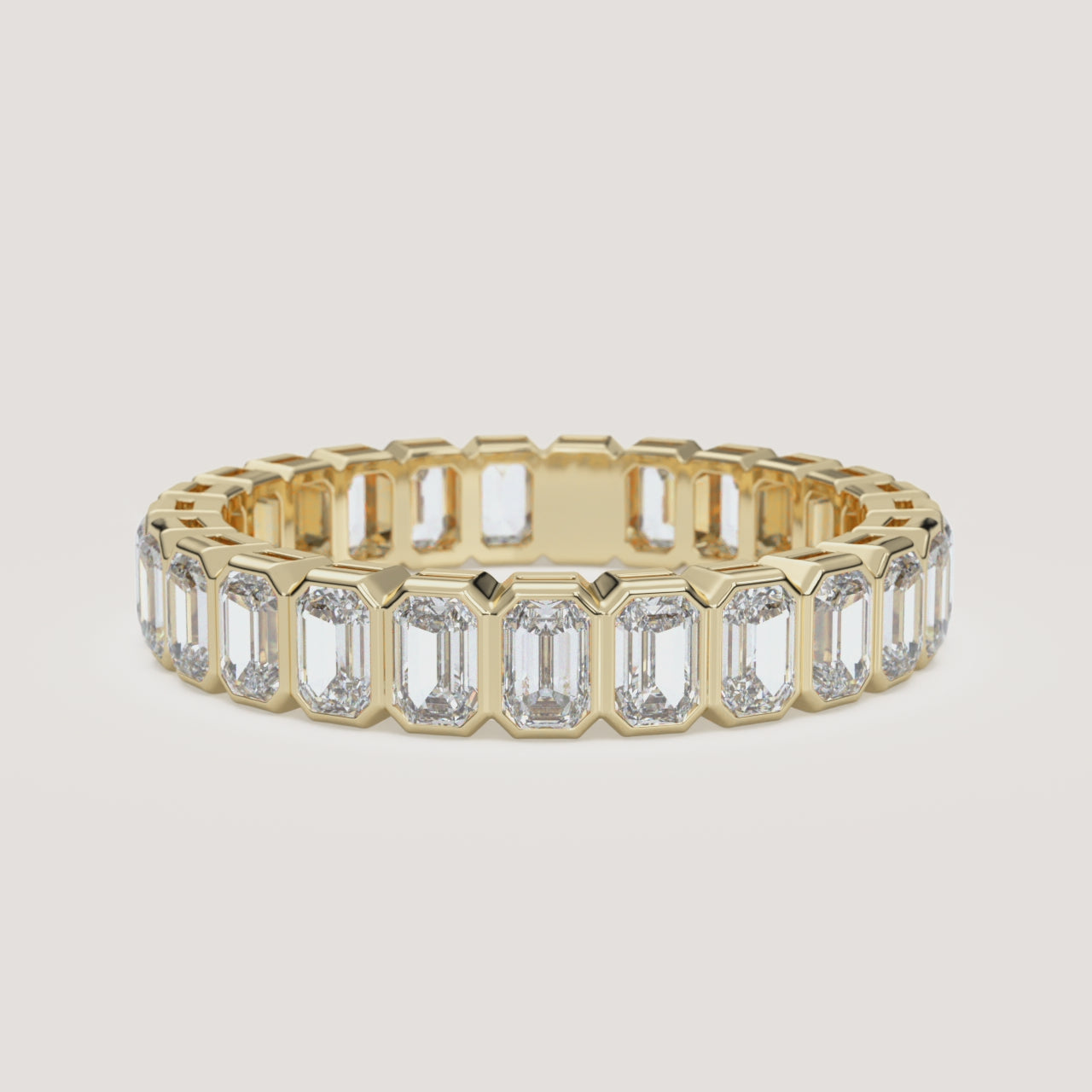Emerald-Cut Bezel Eternity Band — 2 CTW in 14k Yellow Gold (360° video)