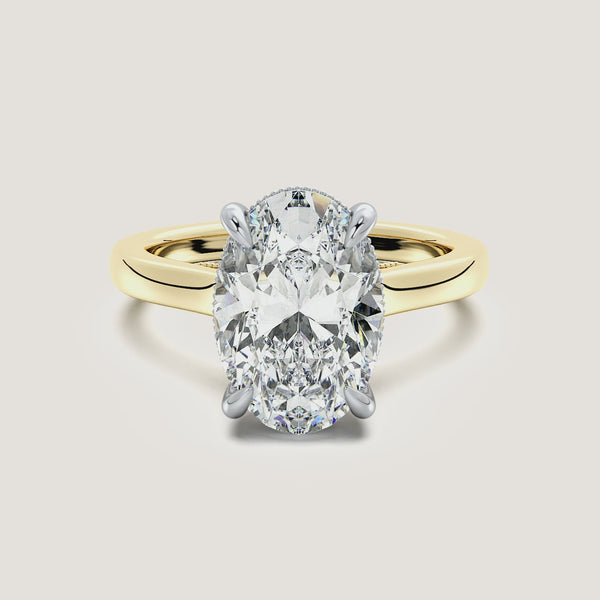 Oval Heirloom Cathedral Engagement Ring | 18k Two Tone