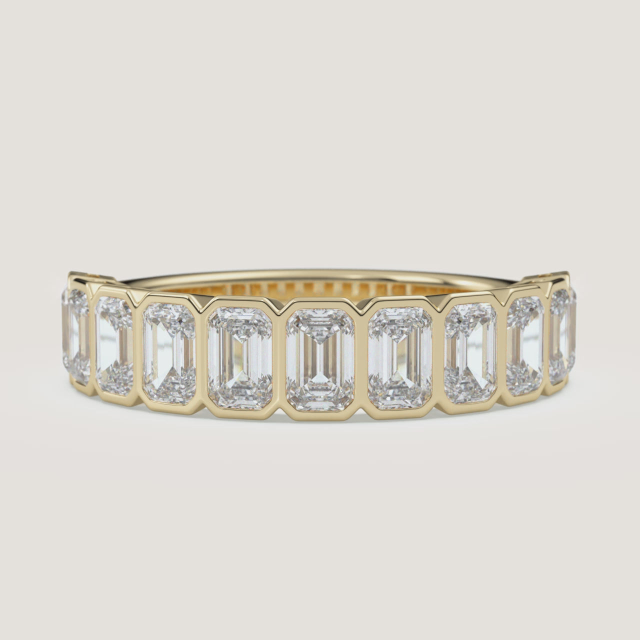 Emerald-Cut Bezel Half Eternity Band — 1.5 CTW in 14k Yellow Gold (360° video)