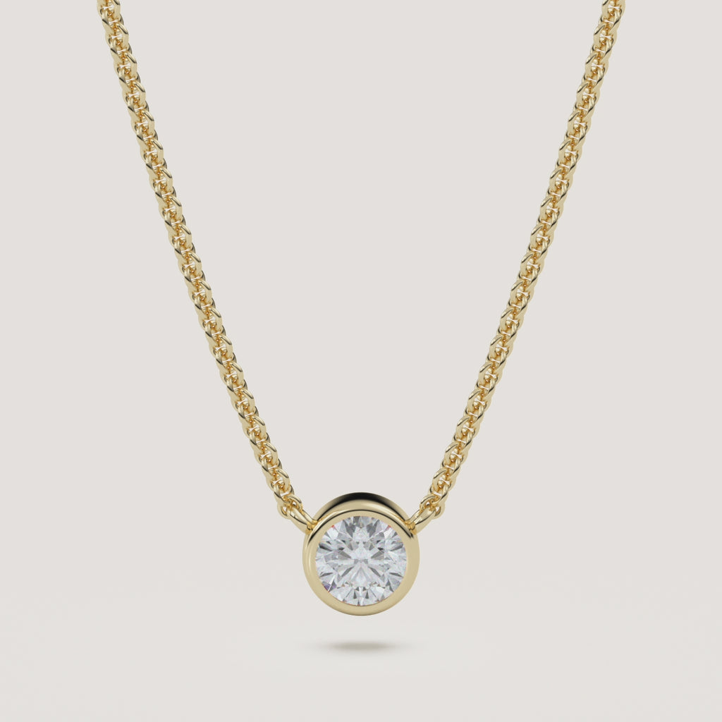 Round Bezel Diamond Necklace — 0.50 CT in 14k Yellow Gold (360° video)