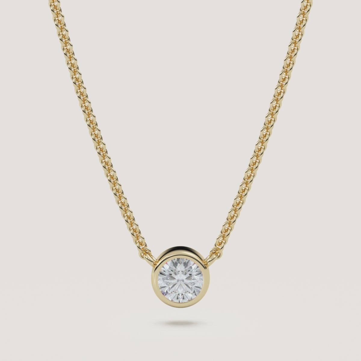 Round Bezel Diamond Necklace — 0.50 CT in 14k Yellow Gold (360° video)