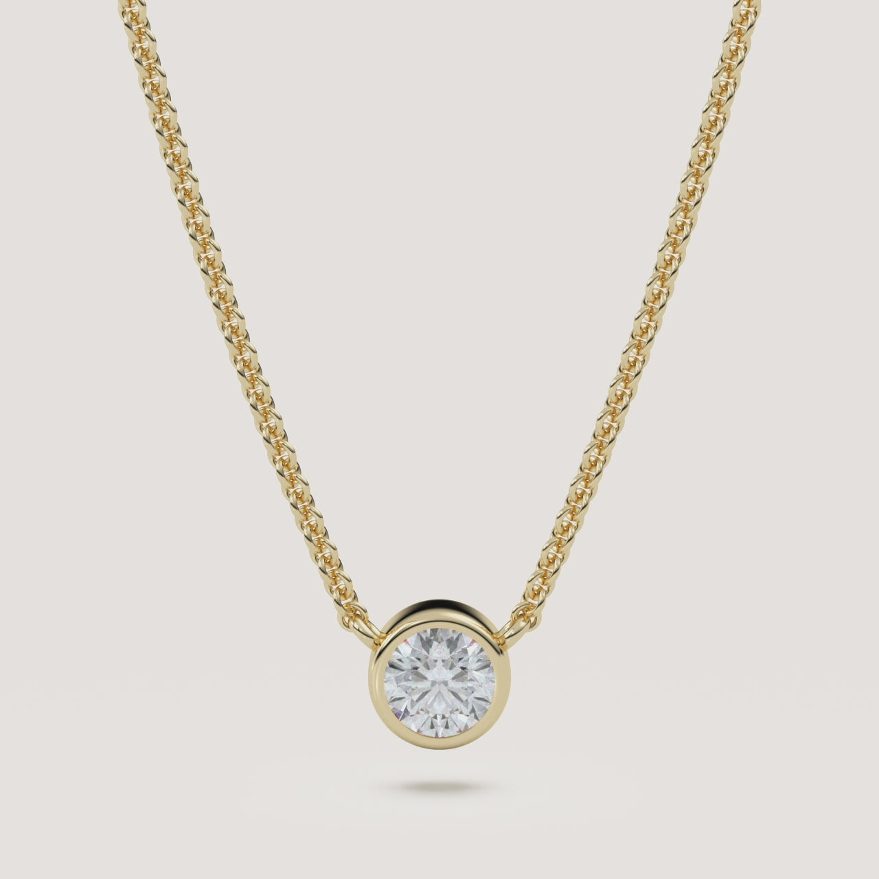 Round Bezel Diamond Necklace — 0.50 CT in 14k Yellow Gold (360° video)
