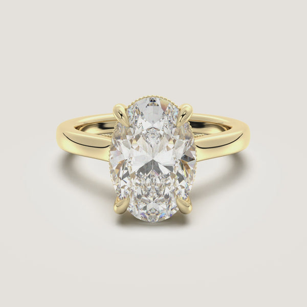 Oval Heirloom Cathedral Engagement Ring | 18k Yellow Gold