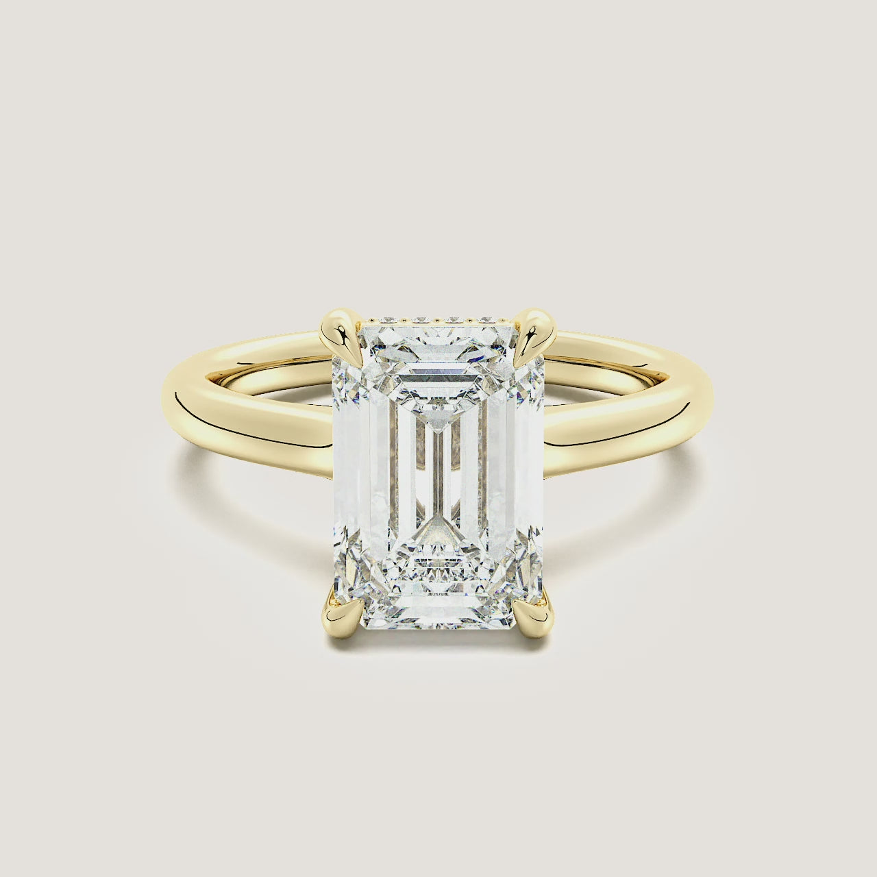 Emerald Cut Cathedral Hidden Halo Engagement Ring | 14k Yellow Gold