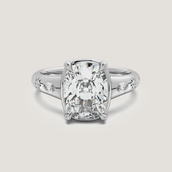 Cushion Cut Faux Bezel Engagement Ring | Platinum
