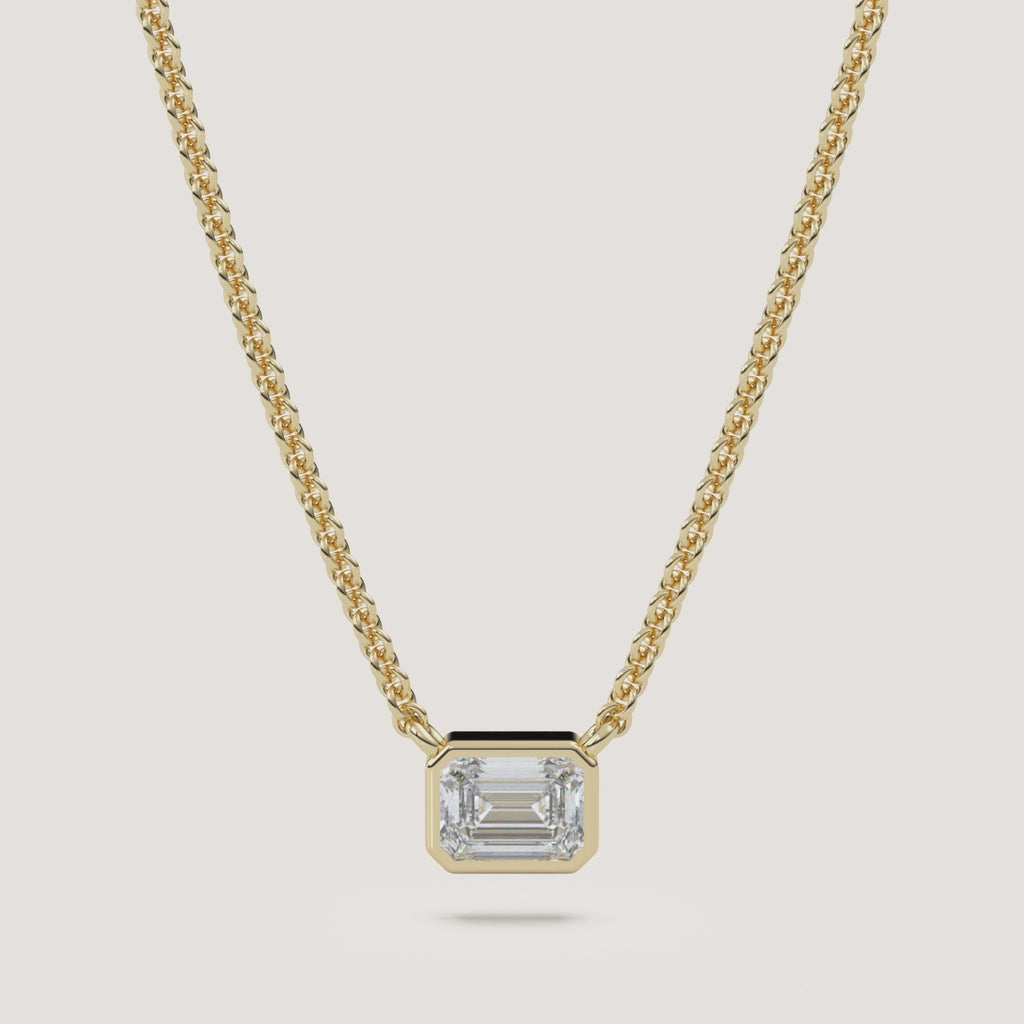 Emerald-Cut Bezel Diamond Necklace — 0.50 CT in 14k Yellow Gold (360° video)