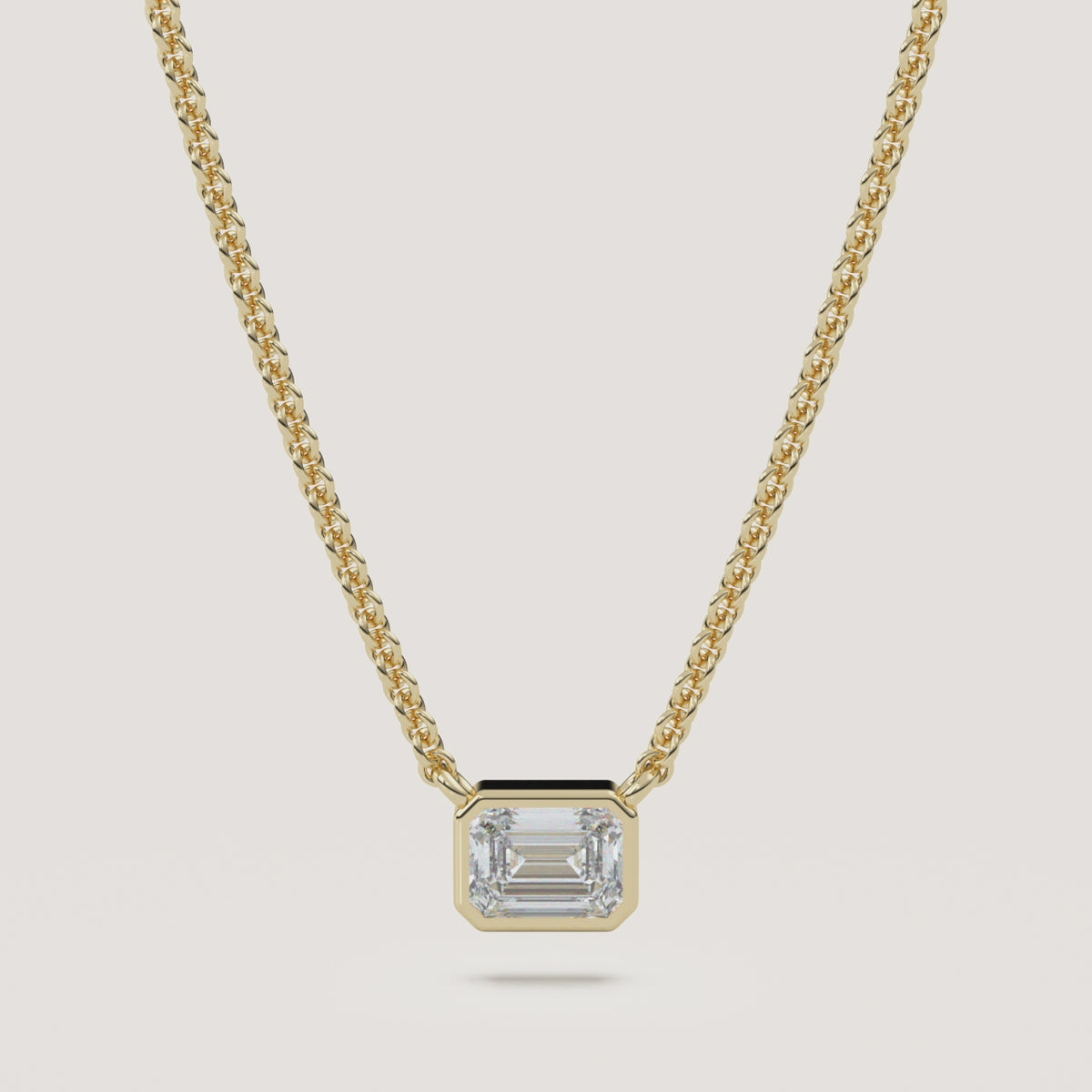 Emerald-Cut Bezel Diamond Necklace — 0.50 CT in 14k Yellow Gold (360° video)