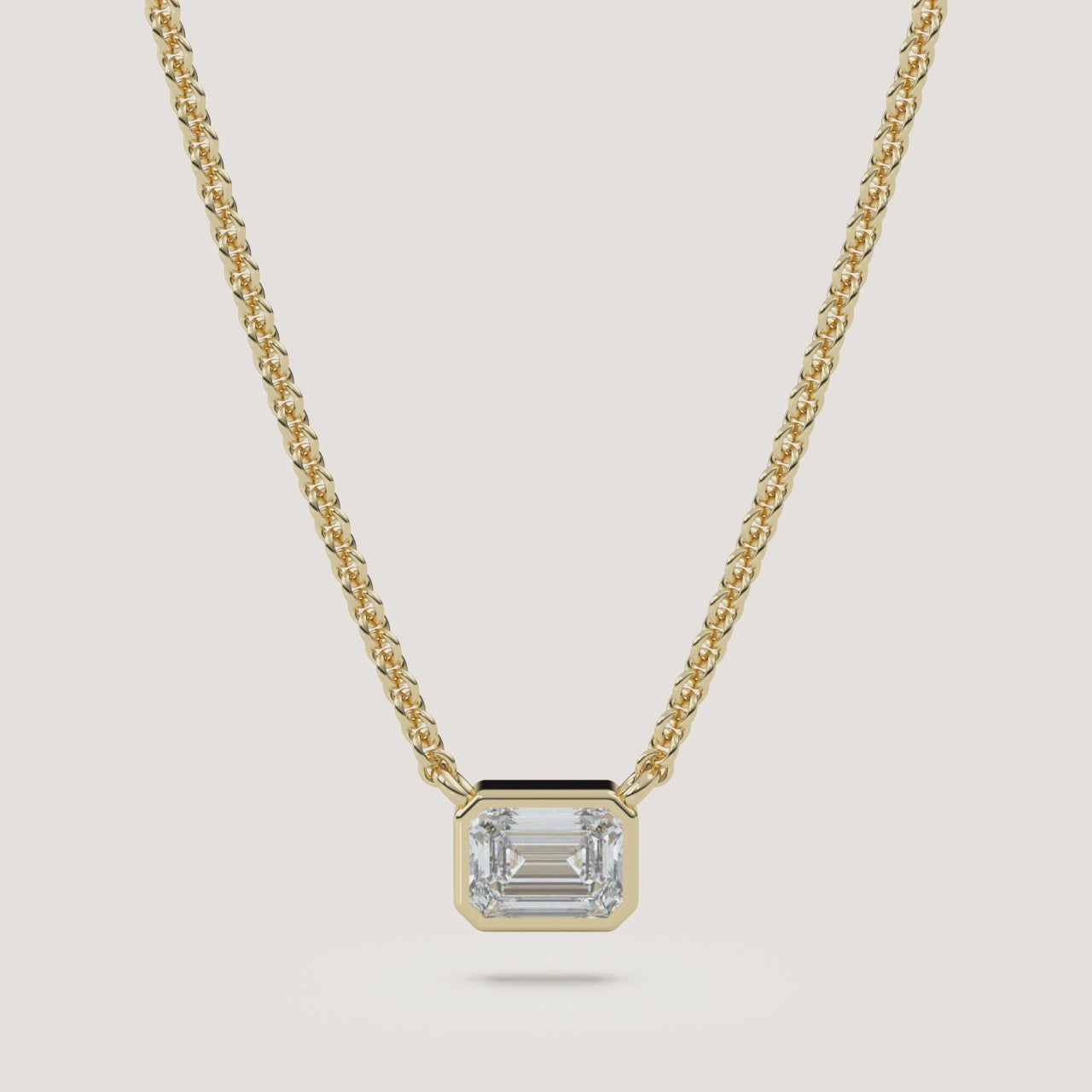 Emerald-Cut Bezel Diamond Necklace — 0.50 CT in 14k Yellow Gold (360° video)