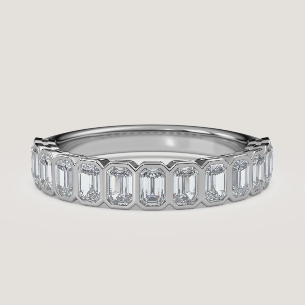 Emerald-Cut Bezel Half Eternity Band — 1 CTW in 14k White Gold (360° video)