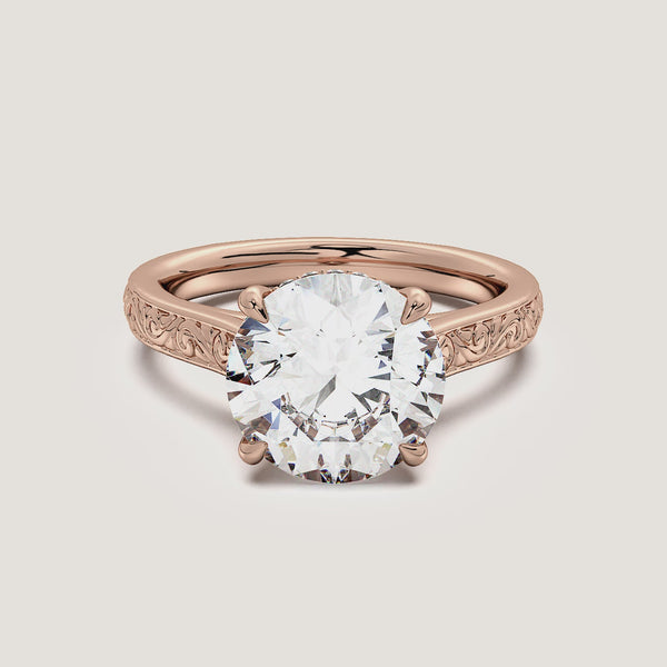 Round Engraved Cathedral Engagement Ring | 18k Rose Gold