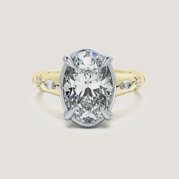 Oval Faux Bezel Engagement Ring | 18k Two Tone