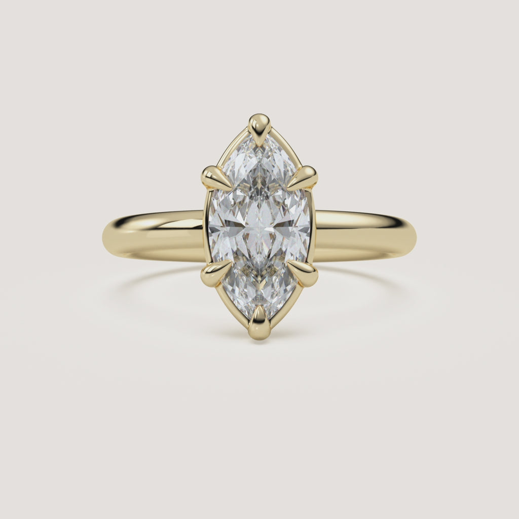 Marquise Faux Bezel Diamond Pinky Ring in 14k Yellow Gold (360° video)