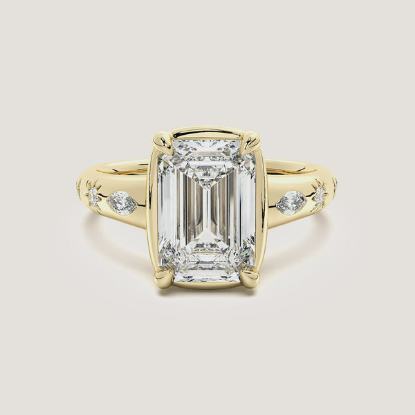 Emerald Cut Faux Bezel Engagement Ring | 18k Yellow Gold