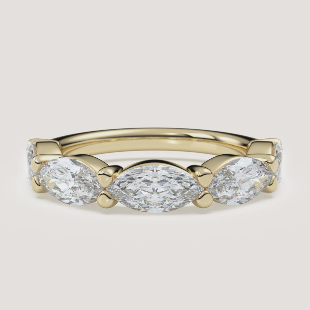 East-West Marquise Diamond Wedding Band — 2 CTW in 14k Yellow Gold (360° video)