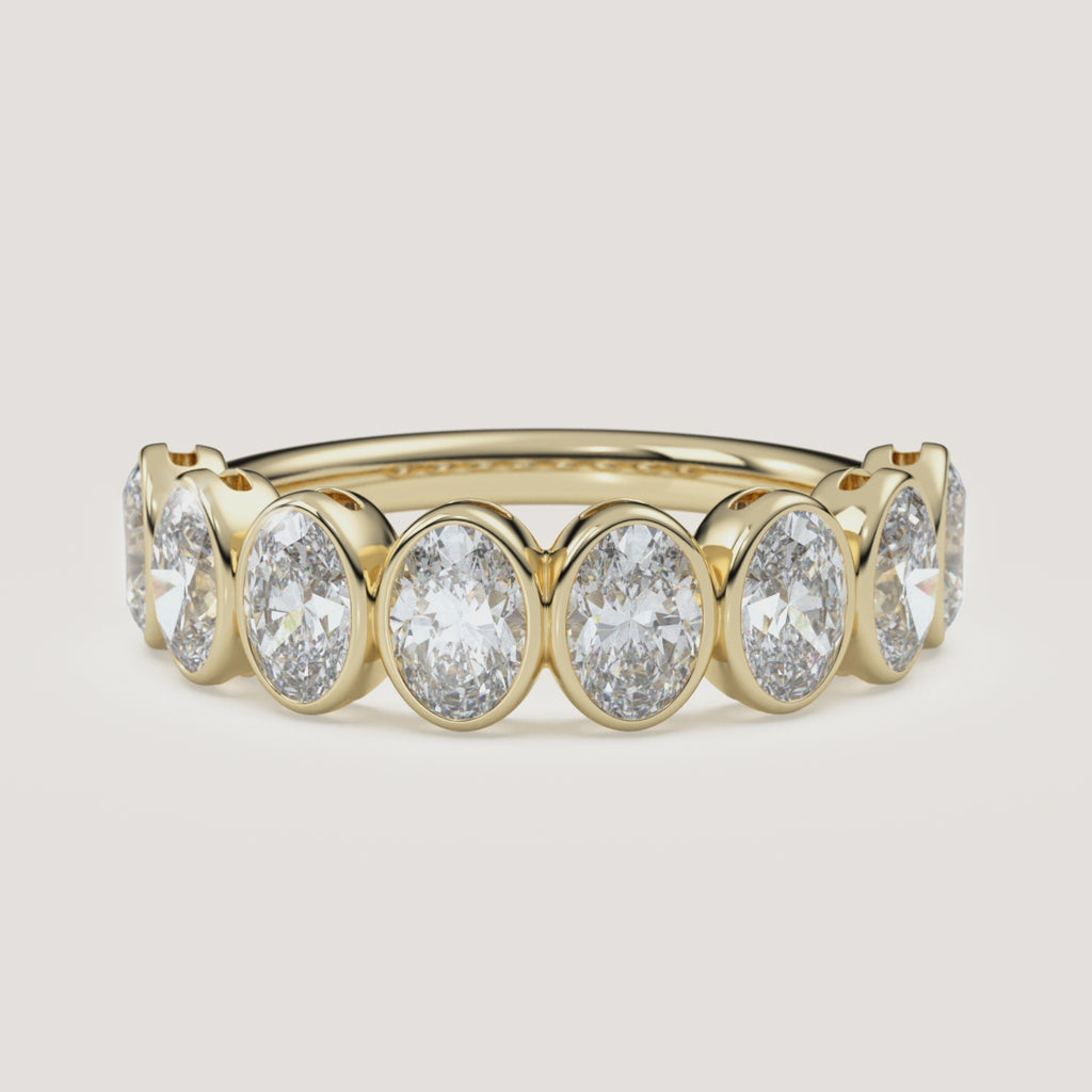 Oval Bezel Half Eternity Band — 2 CTW in 14k Yellow Gold (360° video)