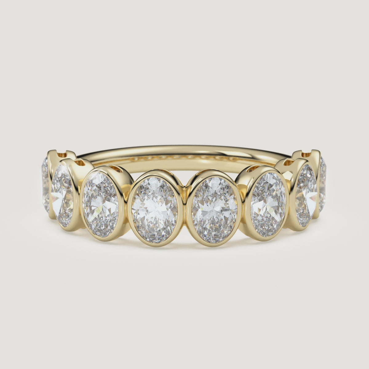 Oval Bezel Half Eternity Band — 2 CTW in 14k Yellow Gold (360° video)