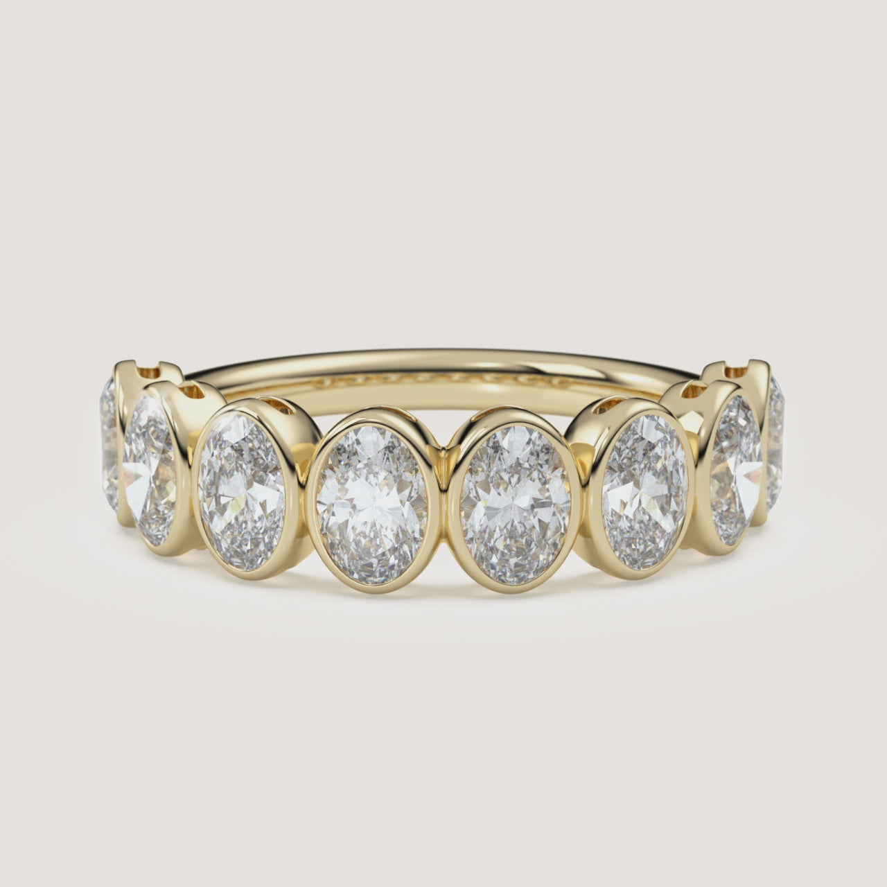 Oval Bezel Half Eternity Band — 2 CTW in 14k Yellow Gold (360° video)