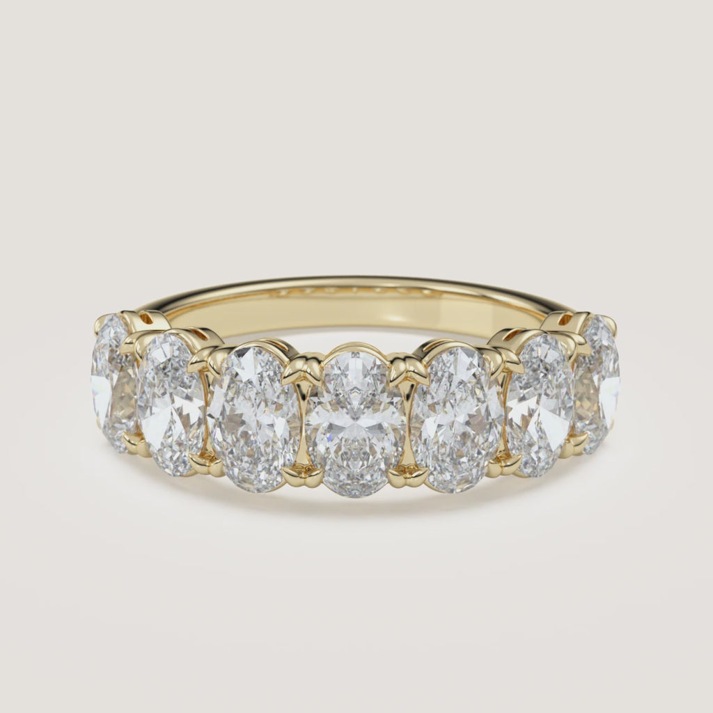 Claw-Prong Oval Half Eternity Band — 2 CTW in 14k Yellow Gold (360° video)
