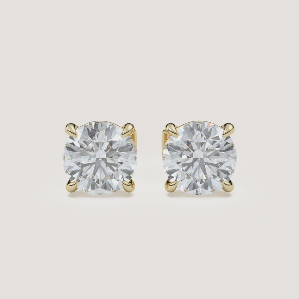 Round Diamond Stud Earrings — 3 CTW in 14k Yellow Gold (360° video)