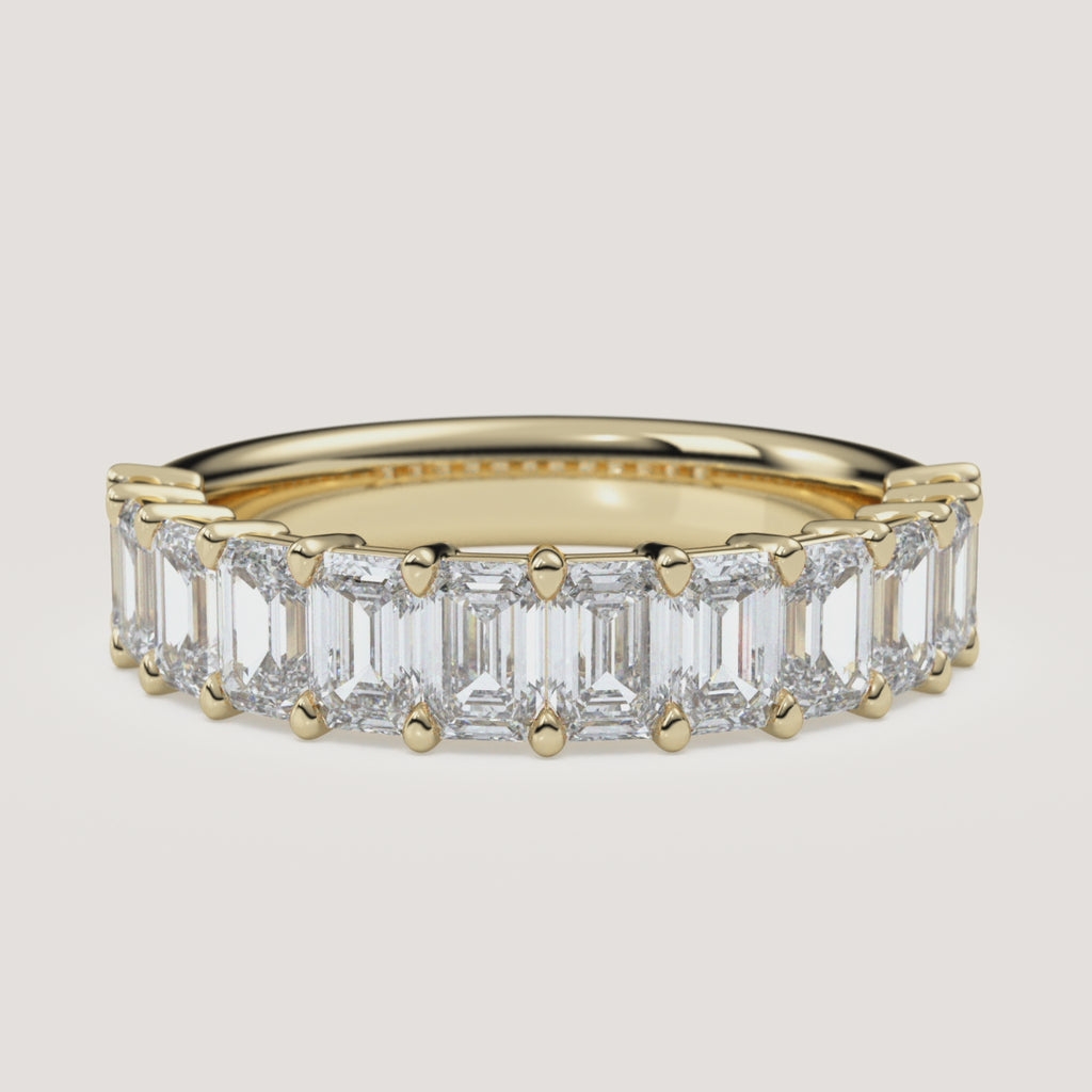 Emerald-Cut Diamond Half Eternity Band — 2 CTW in 14k Yellow Gold (360° video)