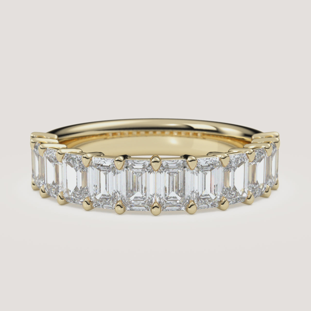 Emerald-Cut Diamond Half Eternity Band — 2 CTW in 14k Yellow Gold (360° video)
