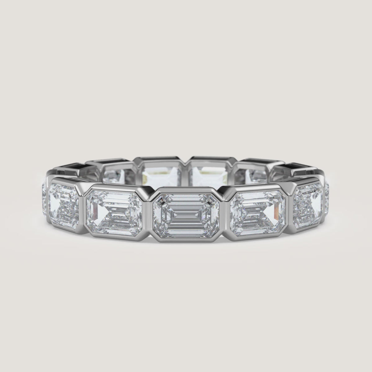 East-West Emerald-Cut Bezel Eternity Band — 3.5 CTW in 14k White Gold (360° video)