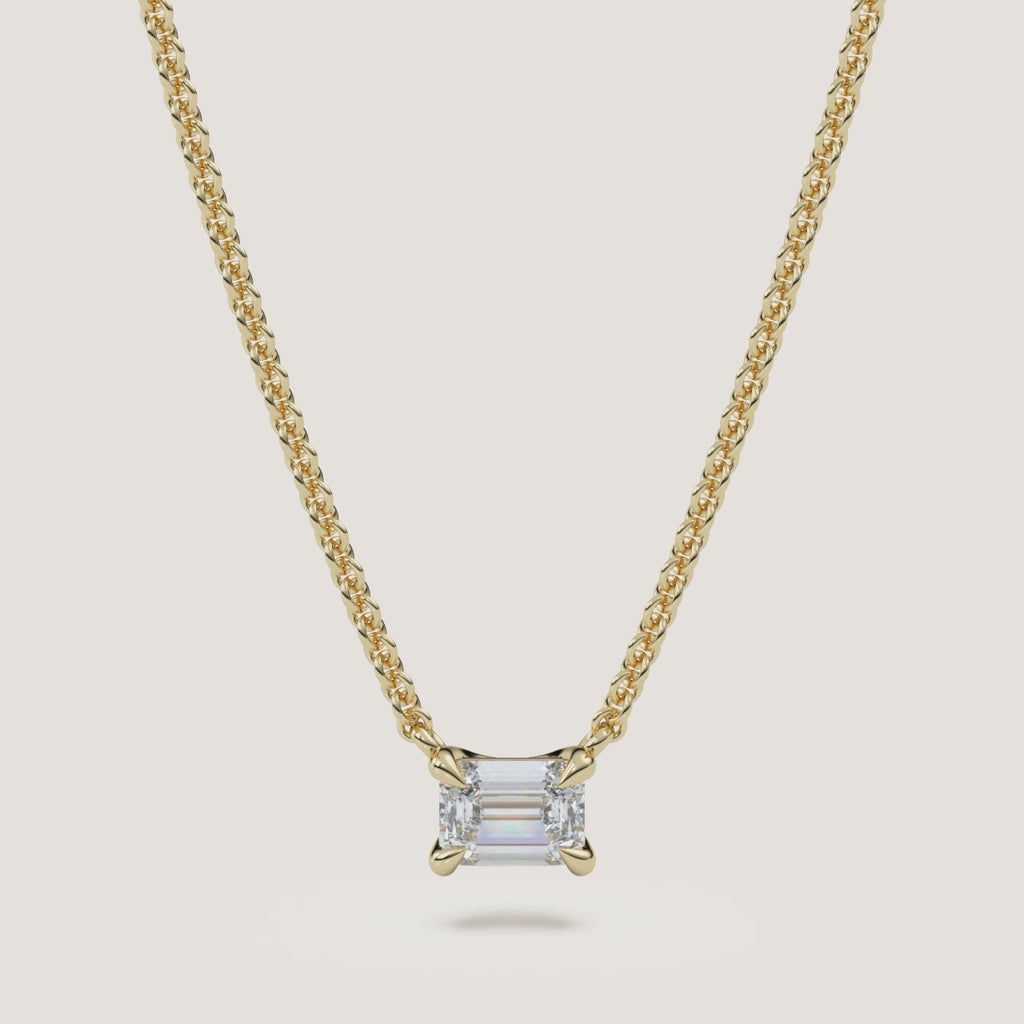 Emerald-Cut Diamond Solitaire Necklace — 0.50 CT in 14k Yellow Gold (360° video)
