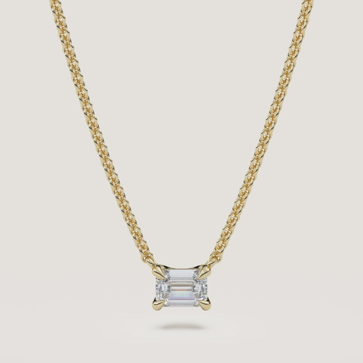 Emerald-Cut Diamond Solitaire Necklace — 0.50 CT in 14k Yellow Gold (360° video)
