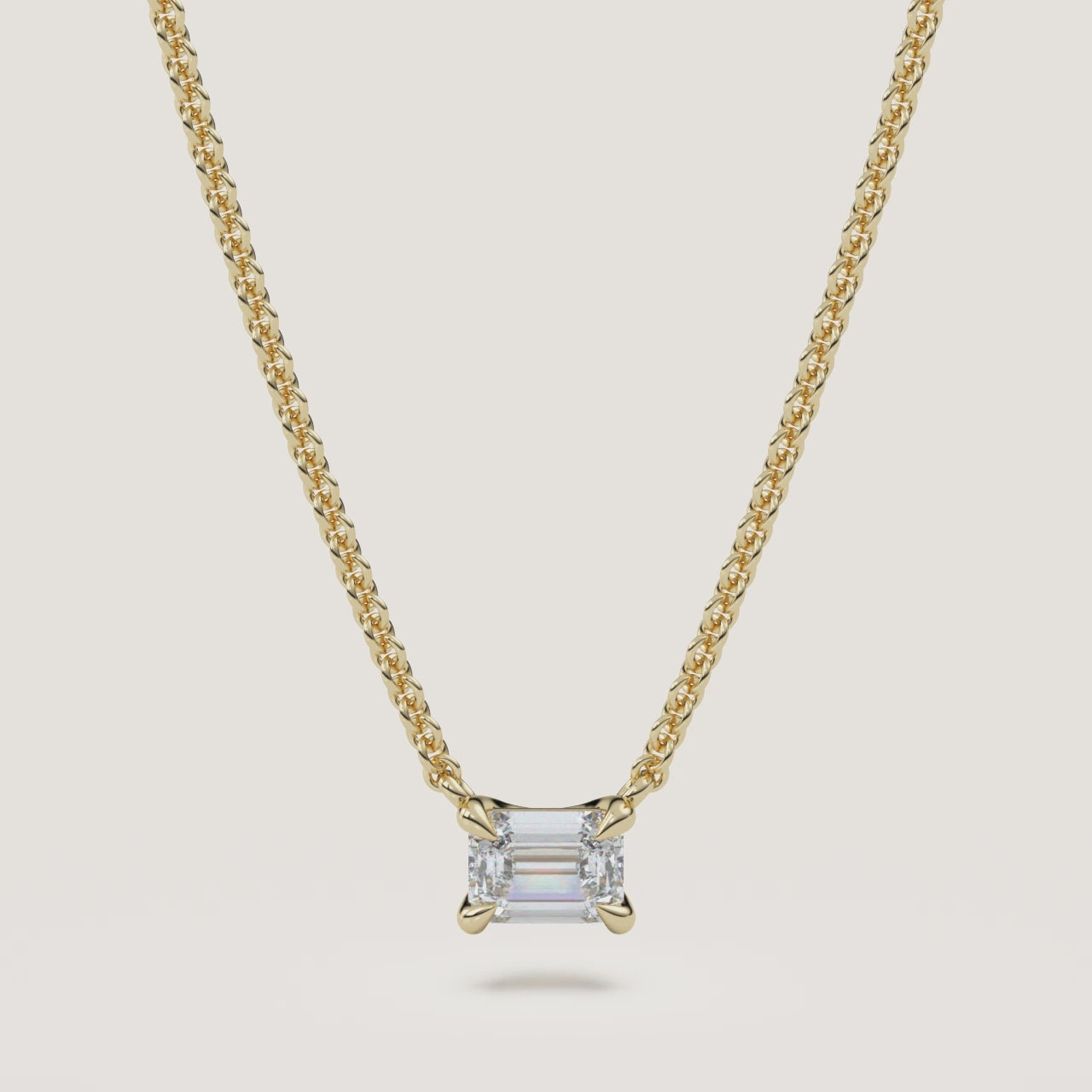 Emerald-Cut Diamond Solitaire Necklace — 0.50 CT in 14k Yellow Gold (360° video)