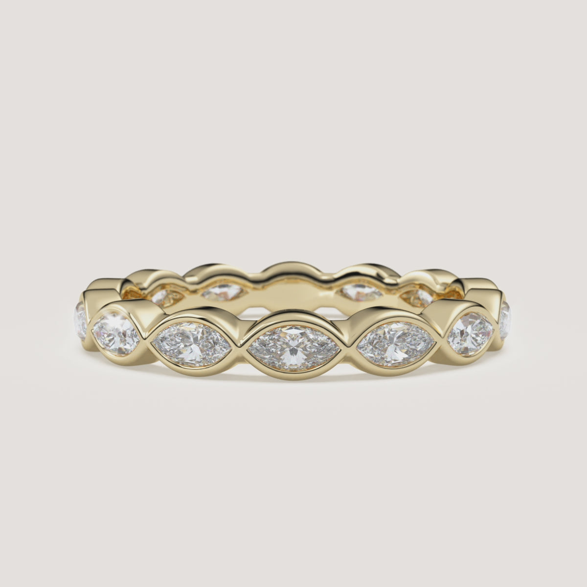 East-West Marquise Bezel Eternity Band in 14k Yellow Gold (360° video)