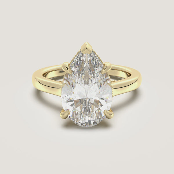 Pear Shape Heirloom Cathedral Engagement Ring | 18k Yellow Gold