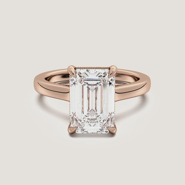 Emerald Cut Heirloom Cathedral Engagement Ring | 18k Rose Gold