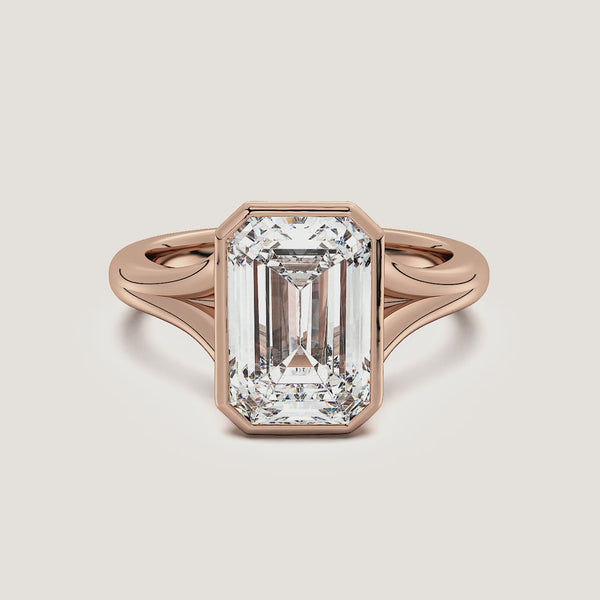 Emerald Split Cathedral Bezel Ring | 18k Rose Gold