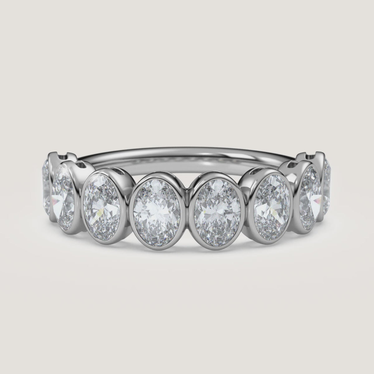 Oval Bezel Half Eternity Band — 2 CTW in 14k White Gold (360° video)