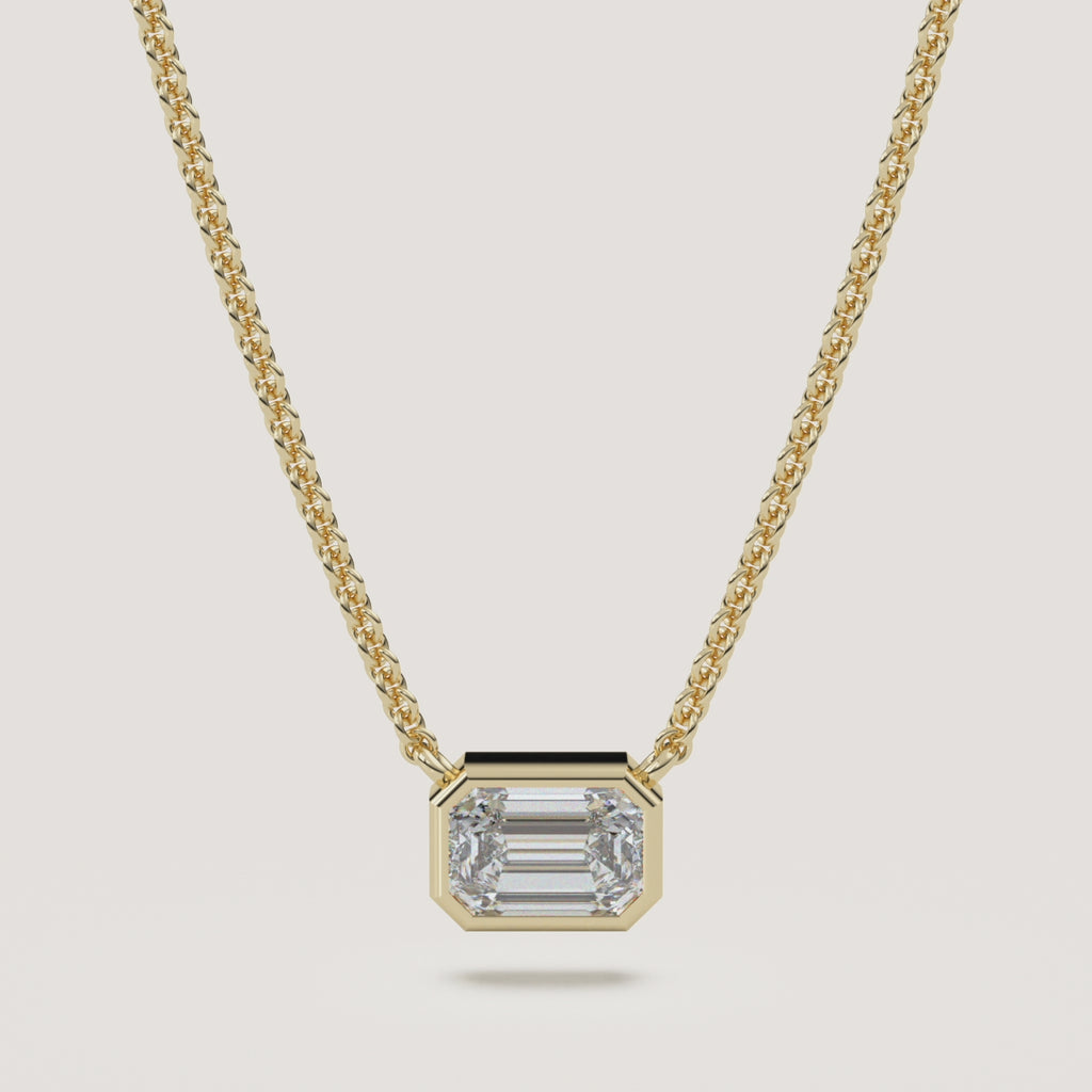 Emerald-Cut Bezel Diamond Necklace — 1 CT in 14k Yellow Gold (360° video)