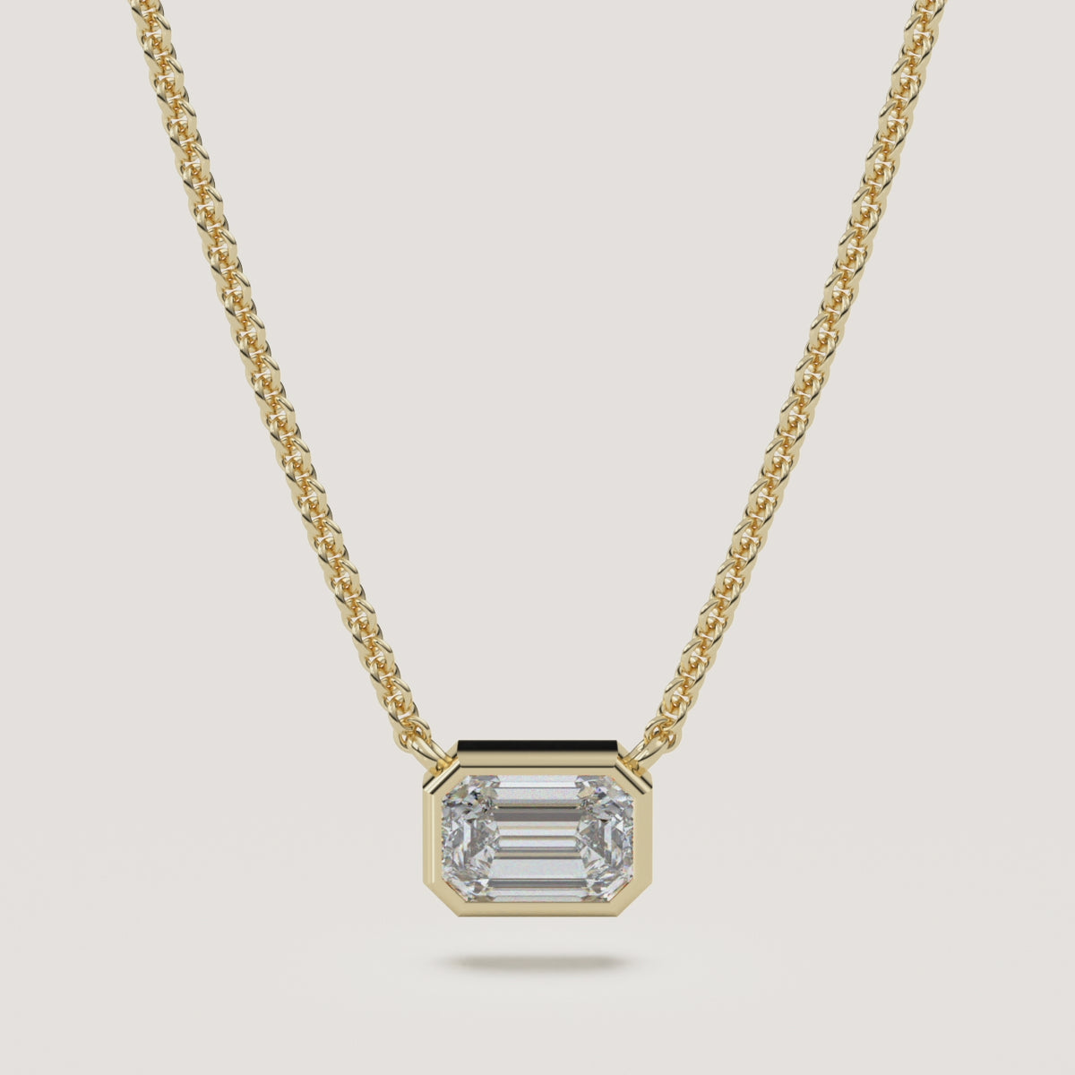 Emerald-Cut Bezel Diamond Necklace — 1 CT in 14k Yellow Gold (360° video)