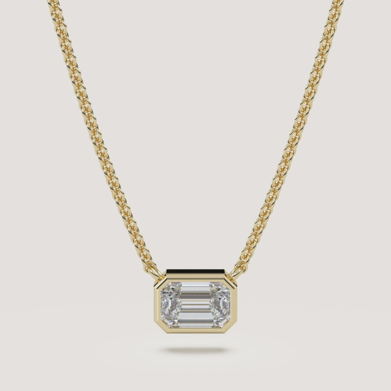 Emerald-Cut Bezel Diamond Necklace — 1 CT in 14k Yellow Gold (360° video)