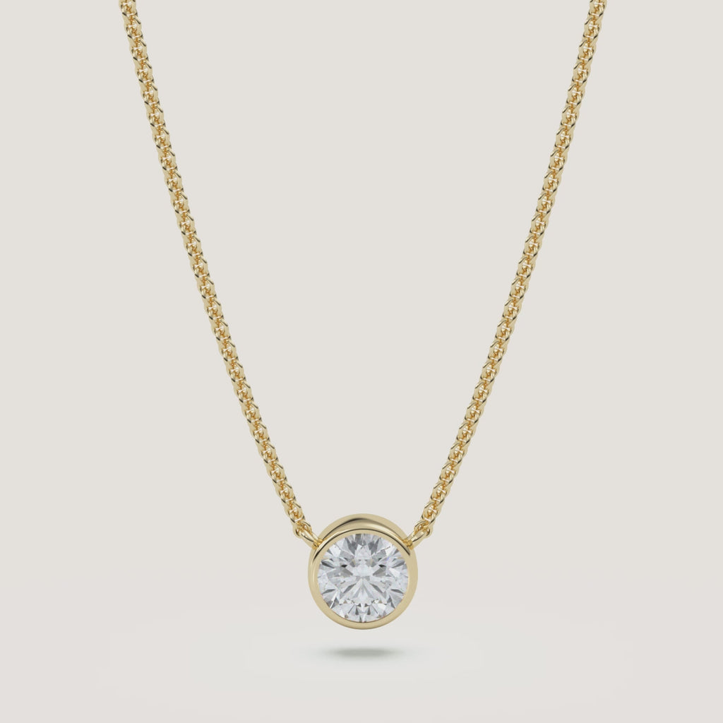 Round Bezel Diamond Necklace — 1 CT in 14k Yellow Gold (360° video)