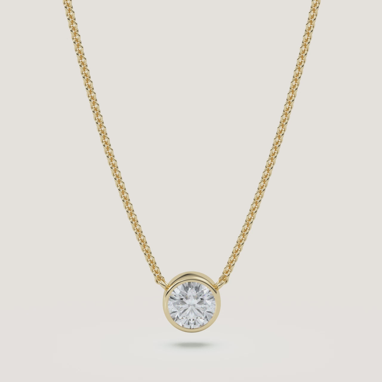 Round Bezel Diamond Necklace — 1 CT in 14k Yellow Gold (360° video)
