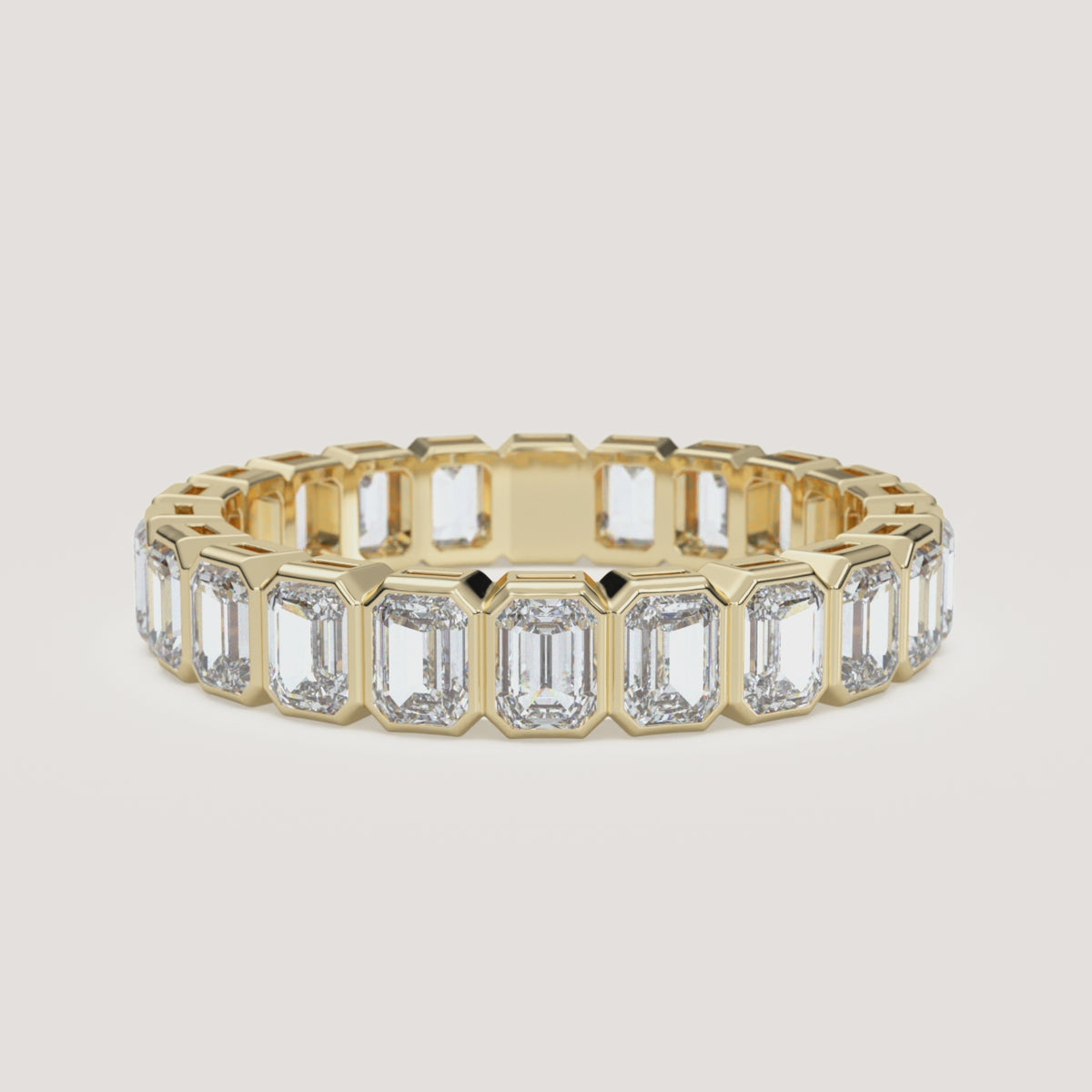 Emerald-Cut Bezel Eternity Band — 3 CTW in 14k Yellow Gold (360° video)