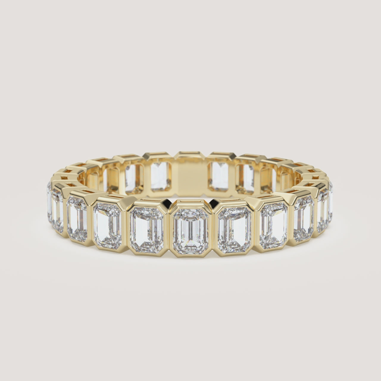 Emerald-Cut Bezel Eternity Band — 3 CTW in 14k Yellow Gold (360° video)