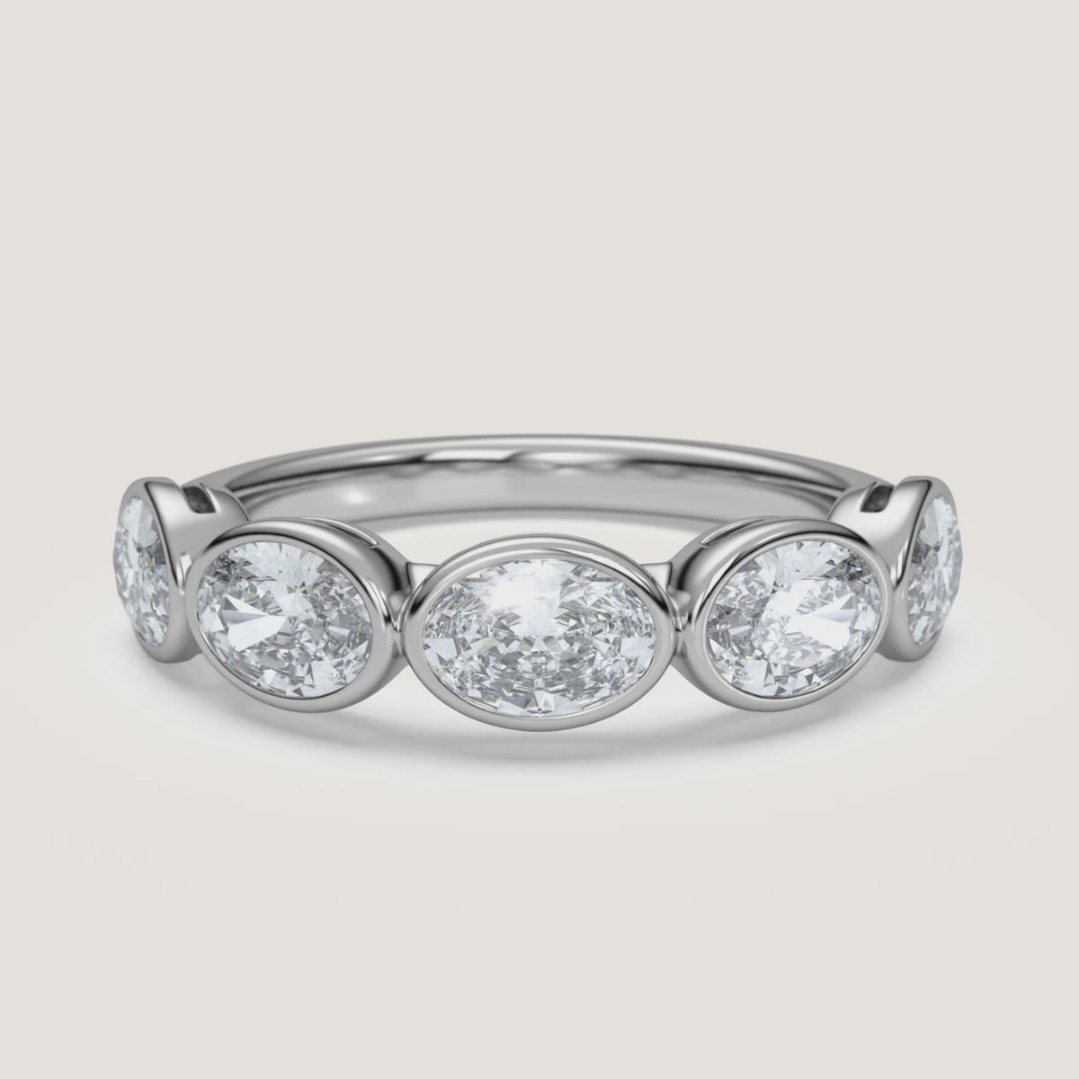East-West Oval Bezel Half Eternity Band in 14k White Gold (360° video)