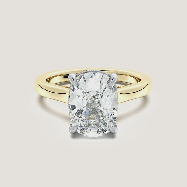 Cushion Cut Heirloom Cathedral Engagement Ring | 18k Two Tone