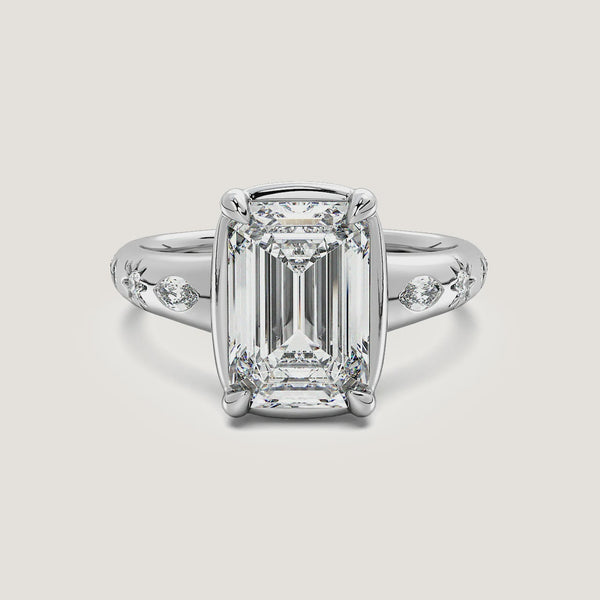 Emerald Cut Faux Bezel Engagement Ring | 18k White Gold