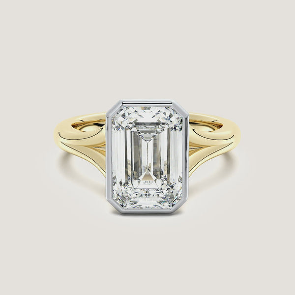 Emerald Split Cathedral Bezel Ring | 18k Two Tone